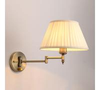 YNIYUJKL Modern Dimming Wall Sconce Retro Swing Arm Wall Lamp Brushed Antique Brass Finish Wall Light with White Pleated Fabric Shade and Switch On/Off, Mid Century Farmhouse Meta