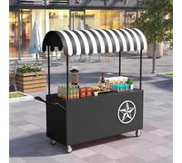 YNIYUJKL Portable Outdoor Vendor Cart With Canopy, Mobile Food Display Stand With Lockable Wheels, Large Storage Market Stall For Events And Street Food,Black-140cm(55.1in)