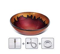 YNIYUJKL Rock Texture Vessel Sink Tempered Glass Above Counter Round Bathroom Washing Basin Combo With Waterfall Faucet, Decorative Lavatory Bowl For Home Hotel Balcony, 16.5,Red-B