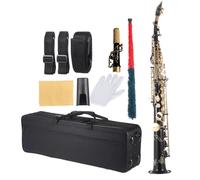 YNIYUJKL Saxophone Kit Brass Straight Treble Sax Saxophone Bb B Flat Woodwind Instrument Natural Shell Key Carve Pattern With Carrying Case,Black