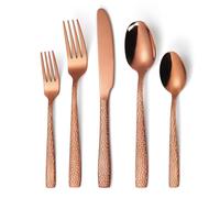 YNIYUJKL Silverware Flatware Set, 5/20/30/40/50/60 Pieces Stainless Steel Black Hammered Tableware Cutlery, Forks And Spoons Set Hotel Dessert Household Household Suppli,Rose Gold-4Set-20Pcs