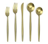 YNIYUJKL Silverware Flatware Set, 5/20/30/40/50/60 Pieces Stainless Steel Portuguese Tableware Set Matte Knife, Fork, Spoon, Dessert Spoon And Fork Five-Piece Set,Gold-12Set-60Pcs