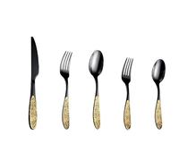 YNIYUJKL Silverware Flatware Set, 5/20/30/40Pcs Stainless Steel Vintage Carved Tableware Light Luxury Hotel Home Steak Knife Fork Spoon,Black/Gold-4Set-20Pcs