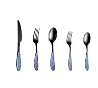 YNIYUJKL Silverware Flatware Set, 5/20/30/40Pcs Stainless Steel Vintage Carved Tableware Light Luxury Hotel Home Steak Knife Fork Spoon,Black Rainbow-6Set-30Pcs