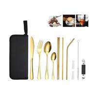 YNIYUJKL Silverware Flatware Set, 9/36/54/72/90/108 Piece Stainless Steel Portable Tableware Set Outdoor Picnic Knife, Fork, Spoon, Chopsticks, Straw, Family Dinner Stor,Gold-36 Piece set for 4
