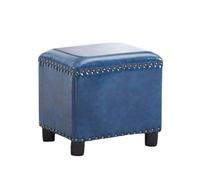 YNIYUJKL Small Black Leather Ottoman Footrest Stool Upholstered Footstool Pouf - Solid Wood Seat For Living Room Bedroom, Small Space,Navy-S