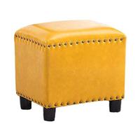 YNIYUJKL Small Black Leather Ottoman Footrest Stool Upholstered Footstool Pouf - Solid Wood Seat For Living Room Bedroom, Small Space,Yellow-S