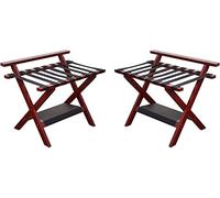 YNIYUJKL Solid Wood Luggage Rack For Hotels Pack Of 2 - Double-Layer Folding Suitcase Stand, With Nylon Cord/Bedroom Suitcase Rack, 200Kg Storage Rack, 80×47×65Cm,Brown