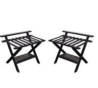 YNIYUJKL Solid Wood Luggage Rack For Hotels Pack Of 2 - Double-Layer Folding Suitcase Stand, With Nylon Cord/Bedroom Suitcase Rack, 200Kg Storage Rack, 80×47×65Cm,Black