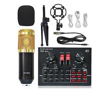 YNIYUJKL Sound Card Kit Bm 800 Condenser Microphone Sound Card V8Xpro Tripod Professional Studio Wireless Karaoke Bluetooth For Pc Computer Phone Mic Studio Setup F,Gold Bm800 V8x T-1
