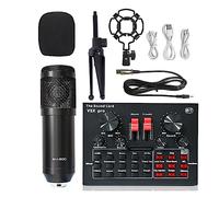 YNIYUJKL Sound Card Kit Bm 800 Condenser Microphone Sound Card V8Xpro Tripod Professional Studio Wireless Karaoke Bluetooth For Pc Computer Phone Mic Studio Setup F,Black Bm800 V8x T-1