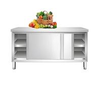 YNIYUJKL Stainless Steel Prep Table With Cabinet - Commercial Work Table For Kitchen, Restaurant, Garage & Outdoor - Sliding Door Design, 80Cm/31.5In, Durable Metal Surf