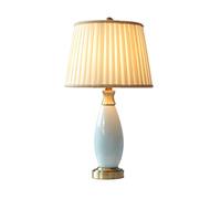 YNIYUJKL Table Lamp Bedroom Bedside Modern Large Ceramic Eye Protection Led Fabric Lampshade,Push button switch