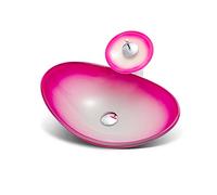 YNIYUJKL Tempered Glass Bathroom Vessel Sink, Artistic Pink Cherry Blossom Design Sink Wash Basin With Pop Up Drain And Waterfall Faucet