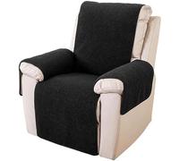 YNJJKA Armrest Chair Covers Office Gaming Reclining Sofa Recliner Headrest Cover 4 3 2 1 Seater For Armchair Protector, Non-Slip Faux Wool Couch Armchairs Pets Furniture(Black,207 * 56 cm)