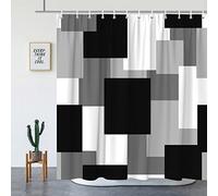 YNKHTEW Abstract Geometry Shower Curtains Black White Gray Geometric Square Rectangle Modern 3D Pattern Bathroom Decor Polyester Cloth Curtain Include Hooks 70 x 70 Inch