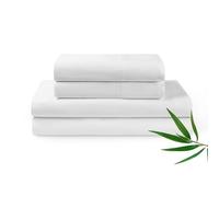 YnM Bamboo Bed Sheet Set, 400TC Fabric with 2 Pillowcases and Flat Sheet, Deep Pocket Fit 19'', Cooling and Silky-Soft Feel, Sweat Wicking, 4 Piece (Queen, Bamboo White)