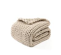 YNM Original Hand Knitted Throw Blanket | Soft, Breathable and Portable Medium-Weight Chunky Knit Throw for Couch, Sofa, Bed and More | Stylish Home Décor Piece (Beige, 100x130 cm)