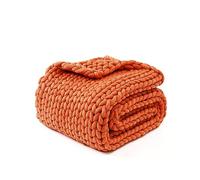 YNM Original Hand Knitted Throw Blanket | Soft, Breathable and Portable Medium-Weight Chunky Knit Throw for Couch, Sofa, Bed and More | Stylish Home Décor Piece (Exotic Orange, 100x130 cm)