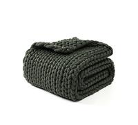YNM Original Hand Knitted Throw Blanket | Soft, Breathable and Portable Medium-Weight Chunky Knit Throw for Couch, Sofa, Bed and More | Stylish Home Décor Piece (Olive, 130x180 cm)