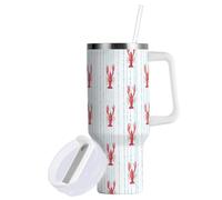 YNNALE Light Blue Striped Lobster Tumbler with Handle and Straw Leak Proof Tumbler 2 in 1 Lid Insulated Water Bottle Tumblers Stainless Steel Cup Large Travel Mug Cups, Gifts for Women Man, 40oz