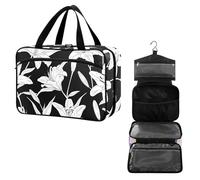 YNNALE Travel Toiletry Bag for Woman/Men, Black and Red Cherry Fruit Cherries Hanging Organizer Bag with Pockets Portable Folding Travel Case Bags for Makeup Cosmetic Toiletries Storage Traveling-M