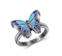 Ynnee Butterfly Urn Ring for Ashes 925 Sterling Silver Black Cremation Ring for Loved Ones Ashes Always in My Heart Memorial Jewelry for Women Size 6 to 9, Sterling Silver, No Gemstone