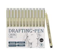 Ynnhik 12 Piece Micron Pen Set - Waterproof Quick Dry Hand Lettering Sketching Markers | Art Pens for Practice Home Studio School College Office Travel Outdoors Party Creative Writing drawing