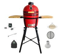 YNNI KAMADO TQTT15REN 15.7" Free Standing Kamado with Trolley and Side Tables Grill, RED, BBQ, Ceramic, Egg, Smoker, Bundle with Extras TQTT15REN
