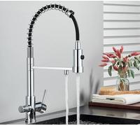 YNNyen Kitchen Tap Pull Down Filter Kitchen Faucet, 3 Way Drinking Pure Water Faucets, Brass 360 Flexible Tap(Chrome)