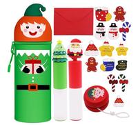 YNOUYRS 2 in 1 Silicone Pencil Case, Kawaii Christmas Stationery Set, Table Pen Holder, Zipper, School Supplies, Girls and Boys (Elf)