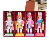YNPQTDS 4 Pieces Rabbit Easter Nutcracker Ornament Wooden 3.3x3.8x10.5cm Easter Tabletop Ornaments Handcrafted Wooden Nutcracker Ornament For Workplace Home Bedroom Mantel Holiday Bookshelf Party