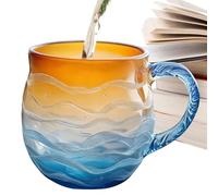 YNPQTDS Cup for coffee, glass mug with sea and sunset design, decorative milk cup, for coffee, milk, cold and hot drinks, desk, kitchen, office, study, home, camping