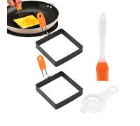 YNPQTDS Square Egg Mold, Egg Mould Mokas Square, 10x10cm Stainless Steel Fried Egg Ring, Black, Griddle Pancake Shapers With Silicone Handle, For Breakfast Omelette Sandwich
