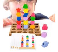 YNPQTDS Wooden Stacking Toys Sequencing Blocks Wooden Stacking Beads Set with Matching Shapes for Ages 3+ Boys Family Kindergarten Christmas