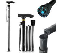 YNR Adjustable Folding Walking Stick - Foldable Cane with Pivot Tip for Men & Women, Lightweight, 5-Level Height, 120kg Support, Ergo Grip, Collapsible Mobility Aid | 0.5kg (Black)