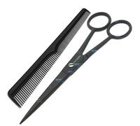 YNR England Hairdressing Barber Hair Scissor for Professional Hairdressers Barbers Stainless Steel Hair Cutting Shears - for Salon Barbers, Home, Men, Women, Children & Adults (6" Black + Comb)