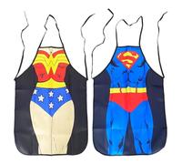 YNR Funny Novelty Apron Chef Apron with Superman and Wonder Woman Waterproof Home and Kitchen Aprons Gift for Couples Friends (2pcs)