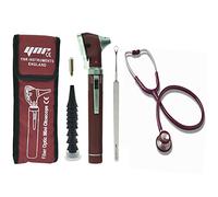 YNR® Otoscope Stethoscope Ear Wax Remover Ear Scope ENT EMT Set CE Approved (Burgundy)