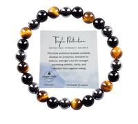 YNR Triple Protection Crystal Bracelet,Black Obsidian,Tiger's Eye and Hematite Beads,Natural Stone Bracelet for Men,Gemstone Beaded Stretch Bracelets for Birthday Valentines Christmas Gifts