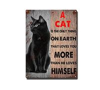 YNRBGDFR Cat Metal Tin Sign - A Cat is The Only Thing On Earth That Loves You More Than He Loves Himself - Kitchen Bathroom Vintage Home Art Wall Decoration-12x16inch-Tin Sign