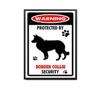 YNRBGDFR Metal Tin Sign Border Collie Warning Sign, Warning Dog Metal Aluminum Tin Sign Outdoors Wall Decor Yard Signs Home Decor 12x16inch-Metal Frame