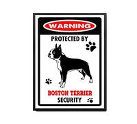 YNRBGDFR Metal Tin Sign Boston Terrier Warning Sign, Warning Dog Metal Aluminum Tin Sign Outdoors Wall Decor Yard Signs Home Decor 12x16inch-Metal Frame