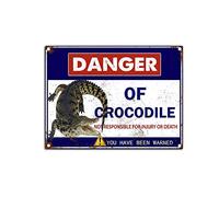 YNRBGDFR Retro Crocodile Tin Sign Crocodile Warning Signs Danger Funny Metal Tin Decor Wall Decorations for Home Kitchen Farmhouse Decor-12x16inch-Tin Sign