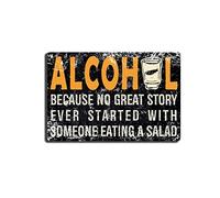 YNRBGDFR Retro Meta Alcohol Tin Signs Because NO Great Story Ever Started with Someone Eating a Salad Unique Metal Bar Wall Plaque Decor Vintage Kitchen Tin Sign 8X12 inch-Tin Painting
