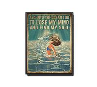YNRBGDFR Tin Sign Painting Swimming and Into The Ocean I Go to Lose My Mind and Find My Soul Vintage Poster Beach Swimming Vintage Poster Swimming Lovers 12X16 inch-Metal Frame Tin Painting