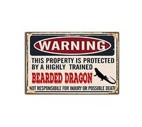 YNRBGDFR Vintage Bearded Dragon Metal Sign, Funny Wall Signs, Warning This Property is Protected by Bearded Dragon Tin Sign Retro Wall Decorate -12x8inch-Tin Sign
