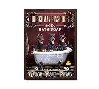 YNRBGDFR Vintage Doberman Pinscher Metal Tin Sign,Bath Soap Wash Your Paws,Retro Wall Art Decor for Home Bathroom Cafe-12x16inch-Metal Frame