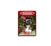 YNRBGDFR Vintage Dog Metal Tin Signs - Warning Protected by Boxer Security Tin Sign Retro Home Wall Decorative -8x12inch-Tin Sign