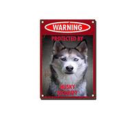 YNRBGDFR Vintage Dog Metal Tin Signs - Warning Protected by Husky Security Tin Sign Retro Home Wall Decorative -12x16inch-Tin Sign